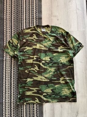 Vintage Jensen Woodland Camo T Shirt 2XL Heavyweight Cotton Streetwear USA